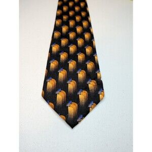 J.Z. Richards Nordstrom Silk Black Orange Blue  USA 4"x64 Vintage Extra Long